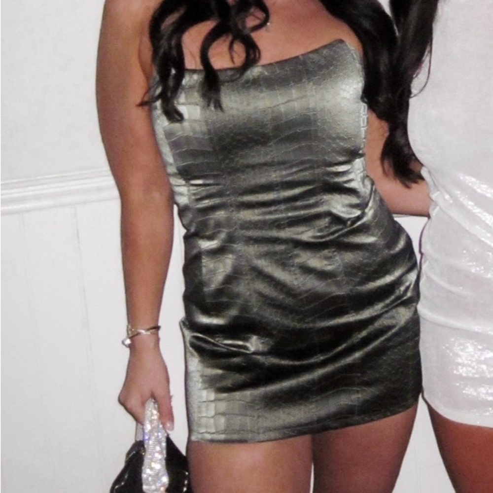 Strapless Snake Skin Metallic Dress